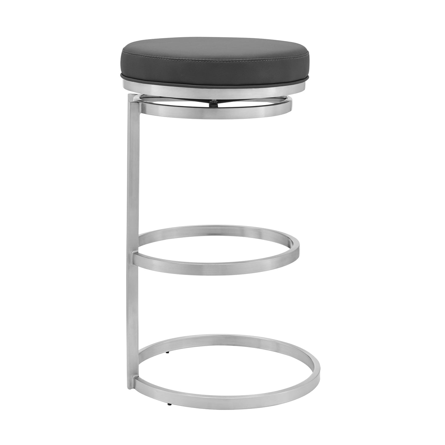 Vander 26" Gray Faux Leather and Brushed Stainless Steel Swivel Bar Stool