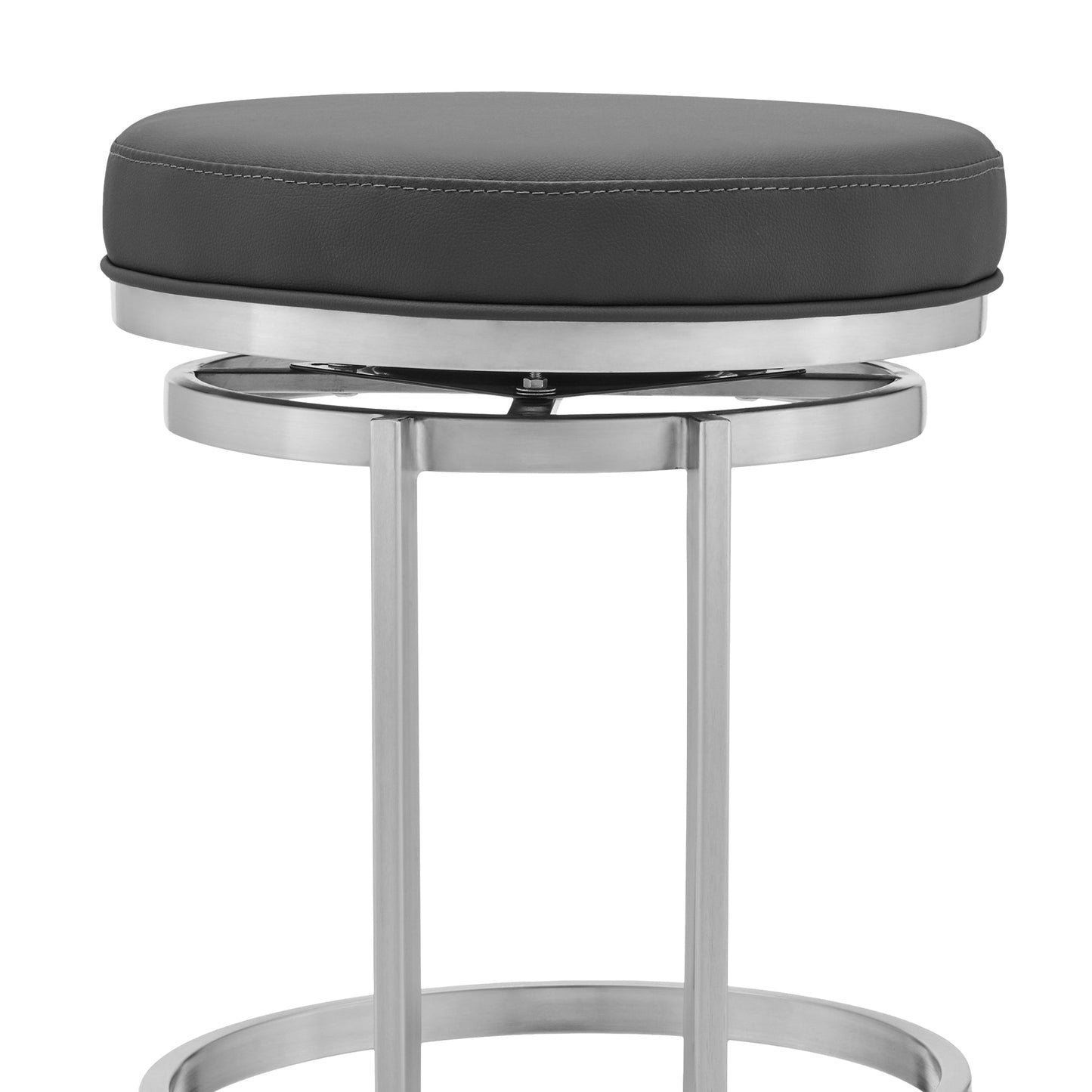 Vander 26" Gray Faux Leather and Brushed Stainless Steel Swivel Bar Stool