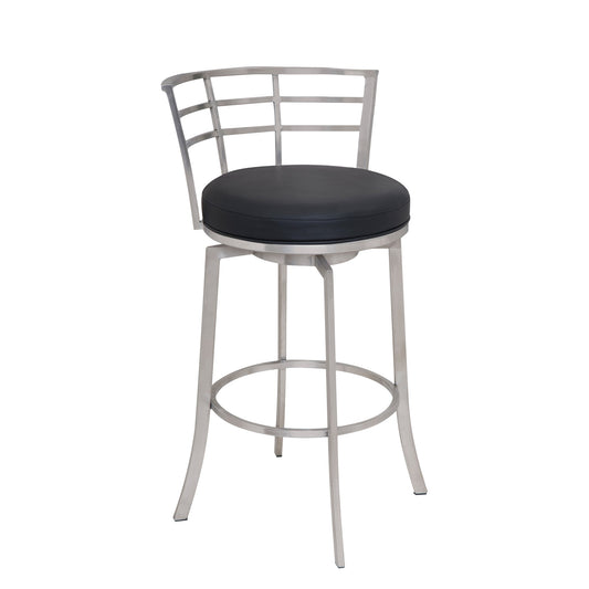 Viper 30" Bar Height Swivel Black Faux Leather and Brushed Stainless Steel Bar Stool