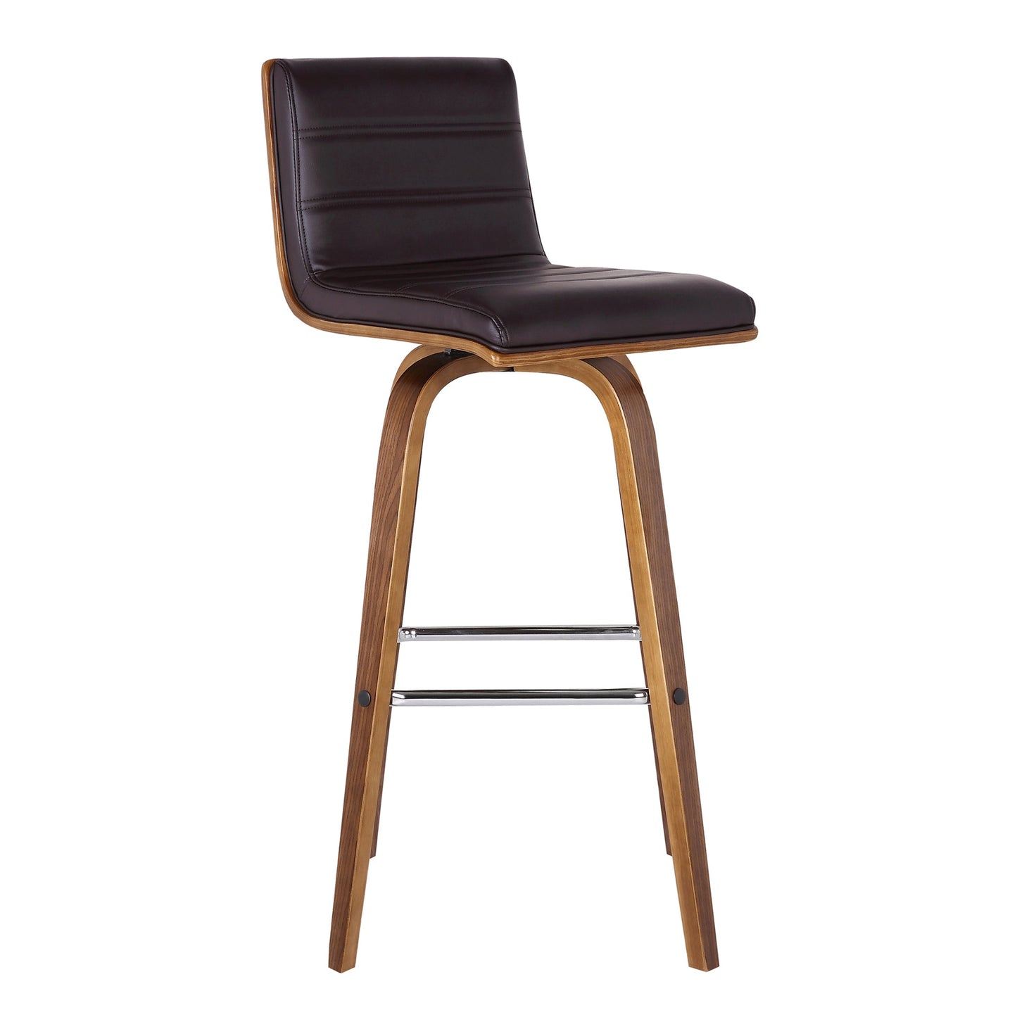 Vienna 30" Swivel Bar Stool in Walnut Wood Finish with Brown Faux Leather