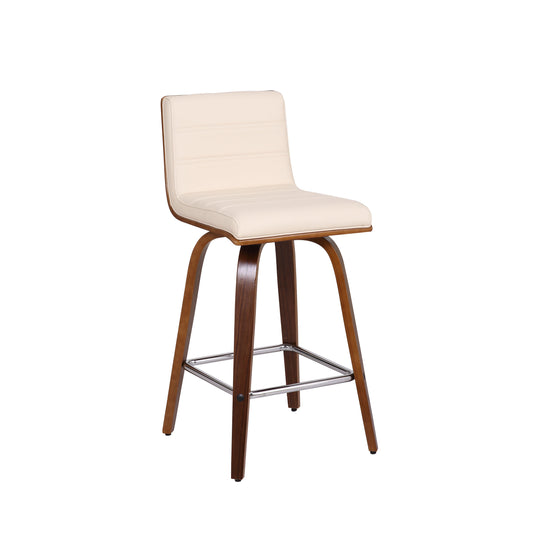 Vienna 26" Swivel Counter Stool in Walnut Wood Finish with Cream Faux Leather