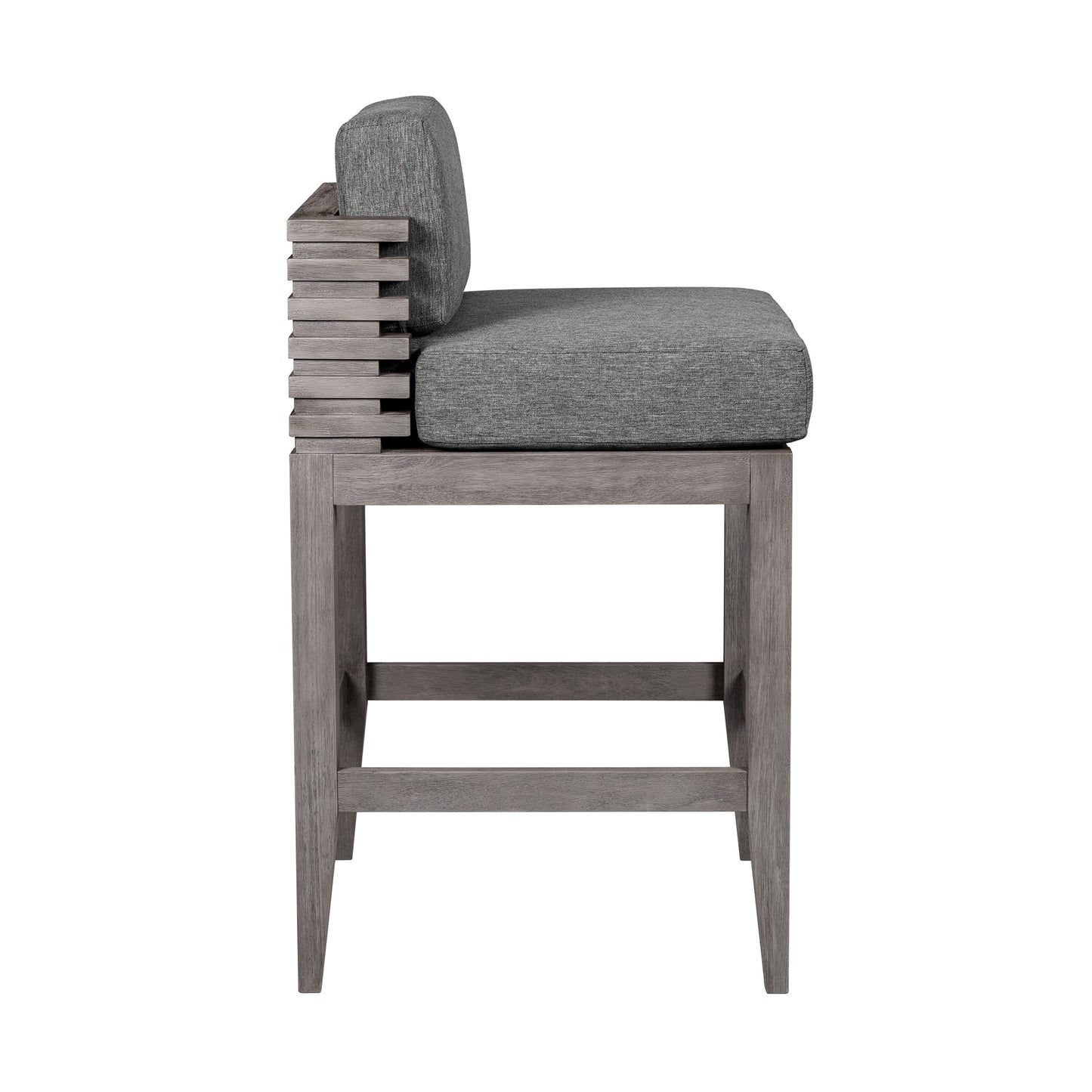 Vivid Outdoor Patio Counter Stool in Gray Eucalyptus Wood with Gray Olefin Cushions