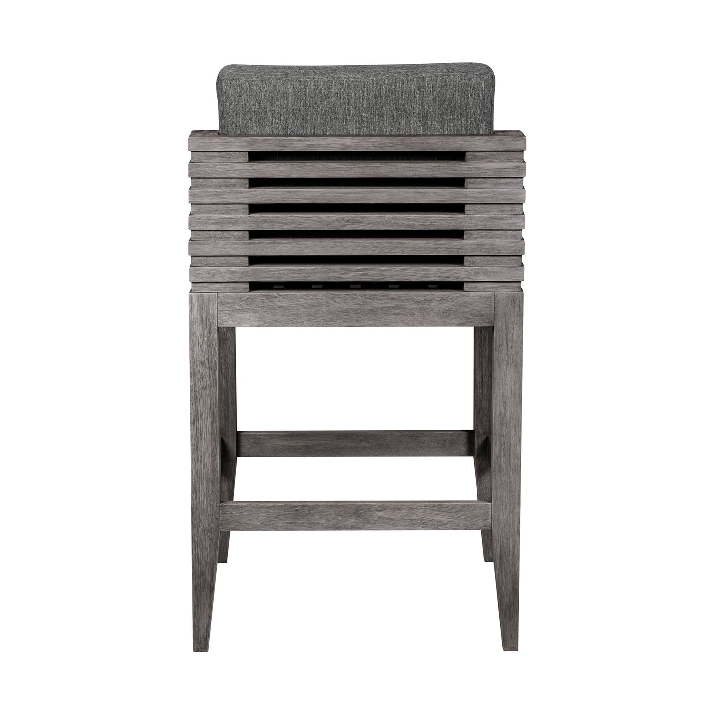 Vivid Outdoor Patio Counter Stool in Gray Eucalyptus Wood with Gray Olefin Cushions