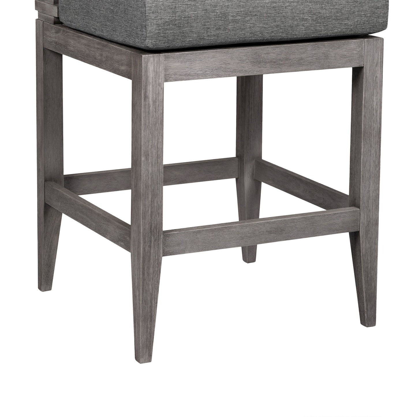 Vivid Outdoor Patio Counter Stool in Gray Eucalyptus Wood with Gray Olefin Cushions