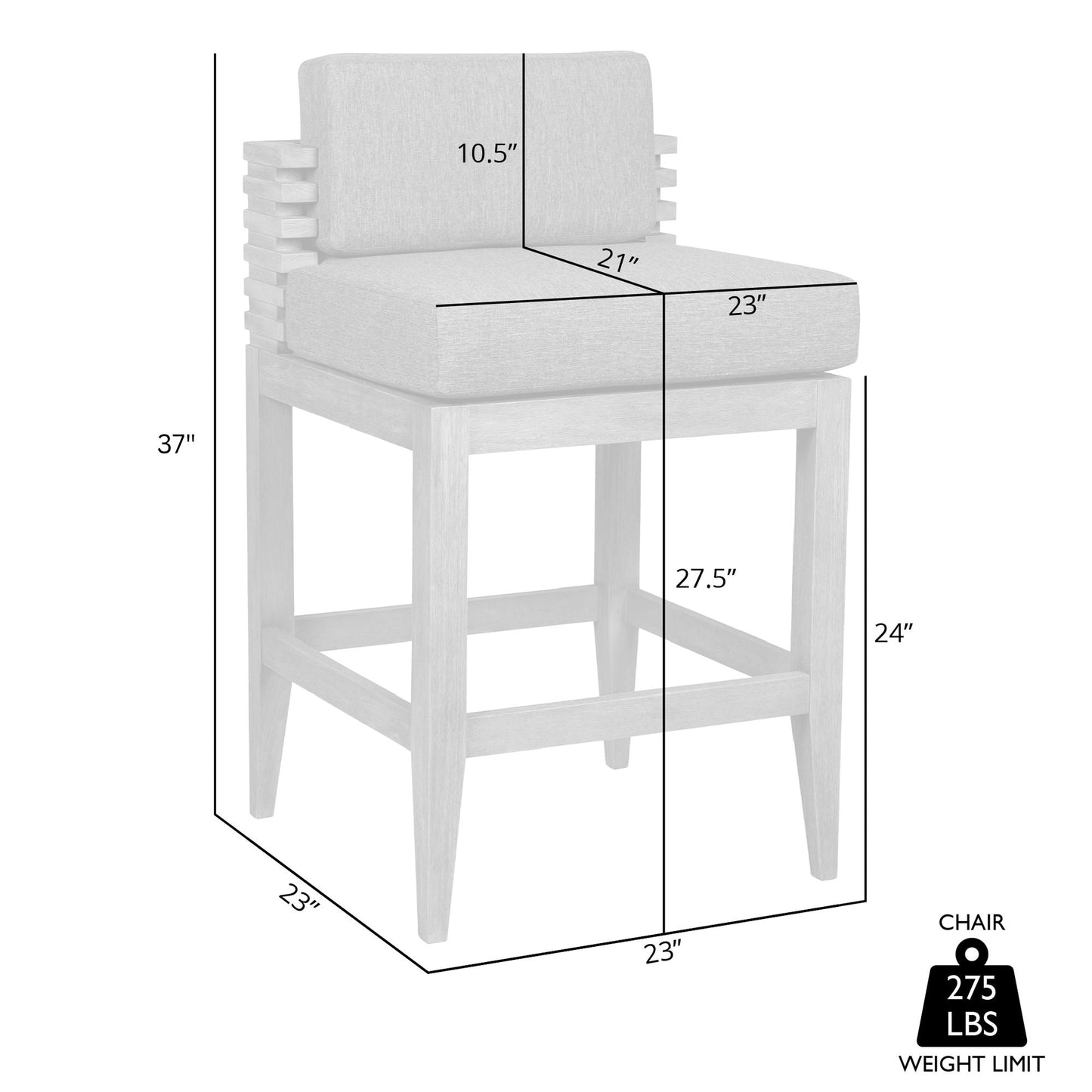 Vivid Outdoor Patio Counter Stool in Gray Eucalyptus Wood with Gray Olefin Cushions