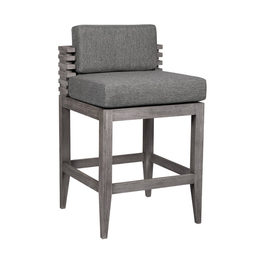 Vivid Outdoor Patio Bar Stool in Gray Eucalyptus Wood with Gray Olefin Cushions