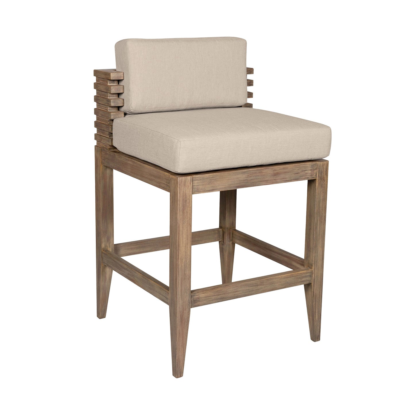 Vivid Outdoor Patio Counter Stool in Light Eucalyptus Wood with Taupe Olefin Cushions