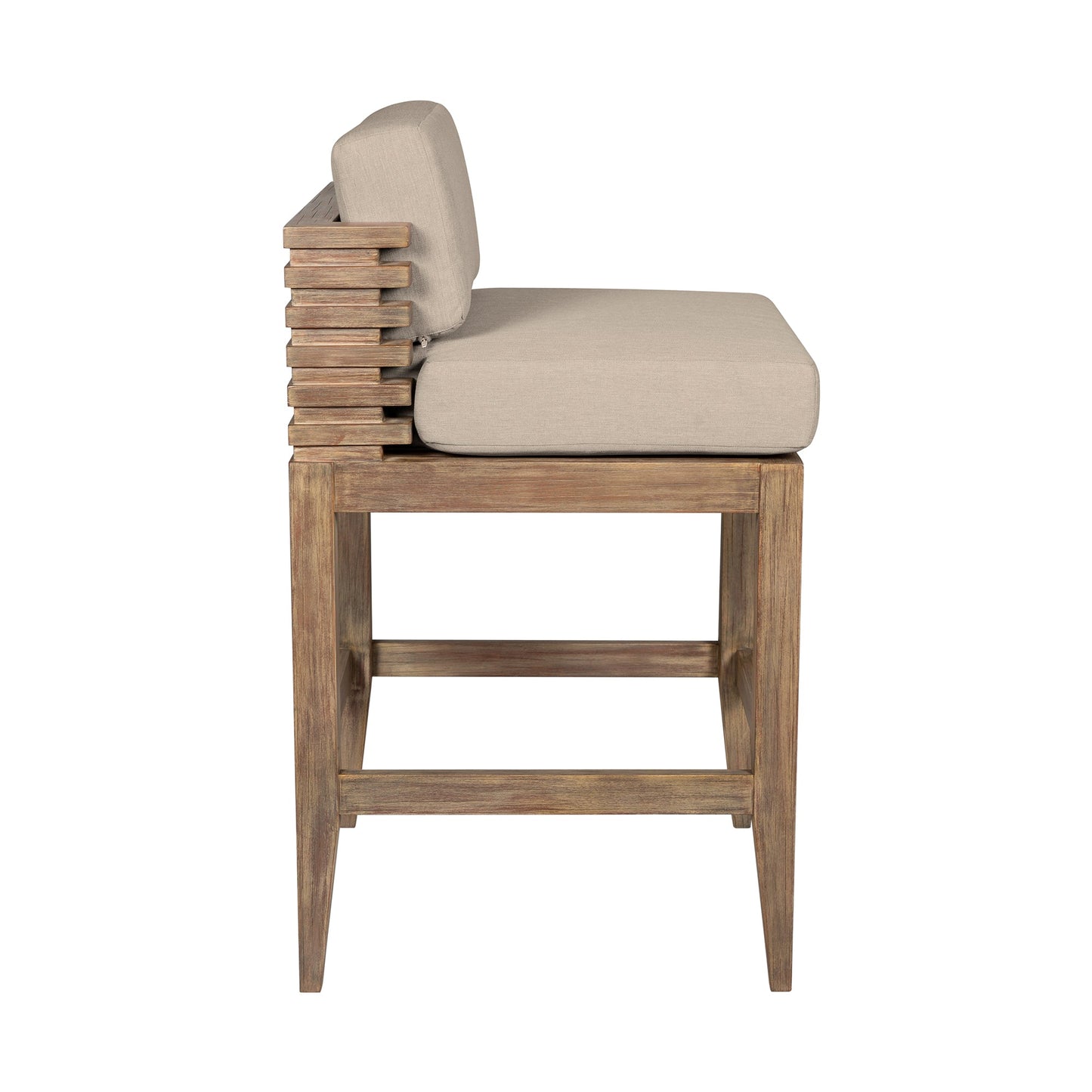 Vivid Outdoor Patio Counter Stool in Light Eucalyptus Wood with Taupe Olefin Cushions