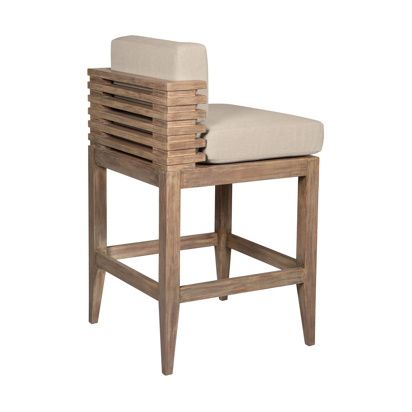 Vivid Outdoor Patio Counter Stool in Light Eucalyptus Wood with Taupe Olefin Cushions