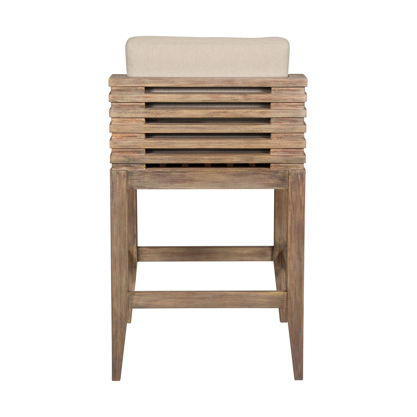 Vivid Outdoor Patio Counter Stool in Light Eucalyptus Wood with Taupe Olefin Cushions