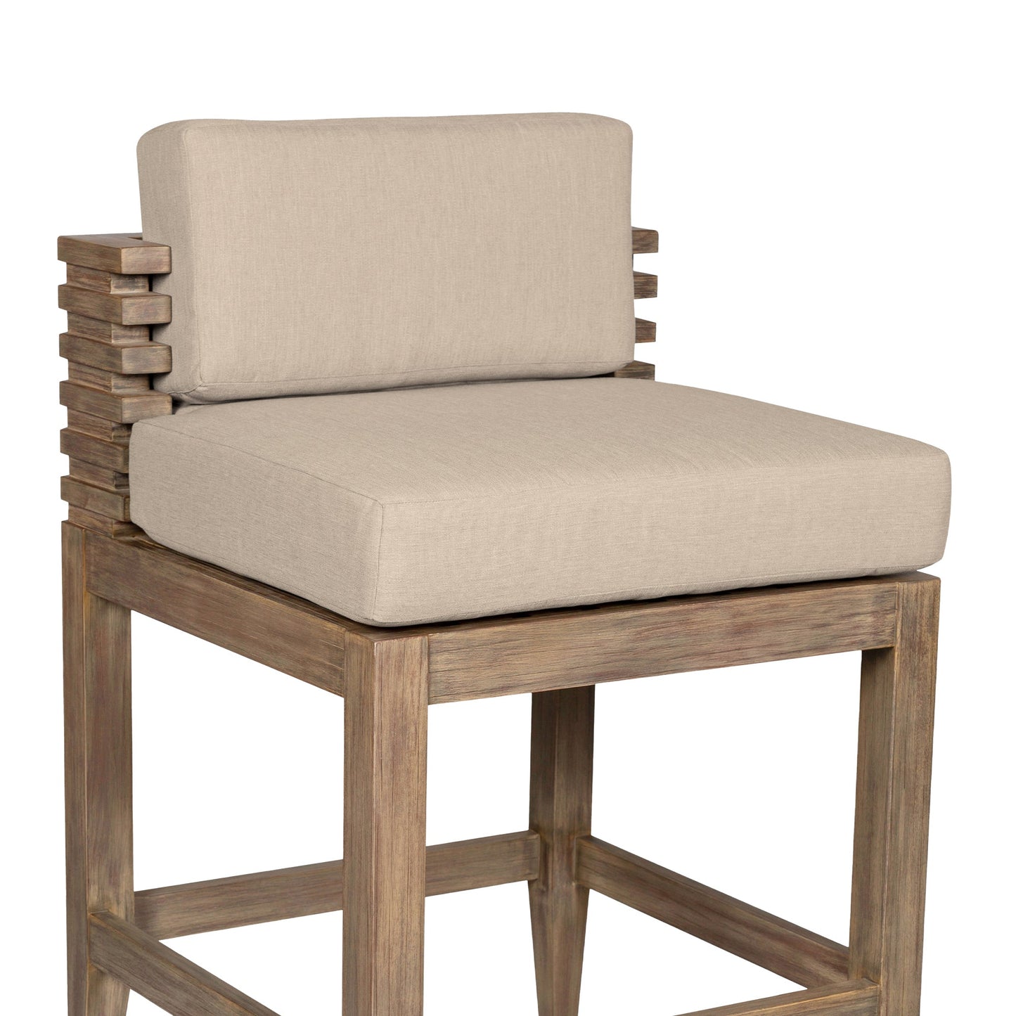 Vivid Outdoor Patio Counter Stool in Light Eucalyptus Wood with Taupe Olefin Cushions