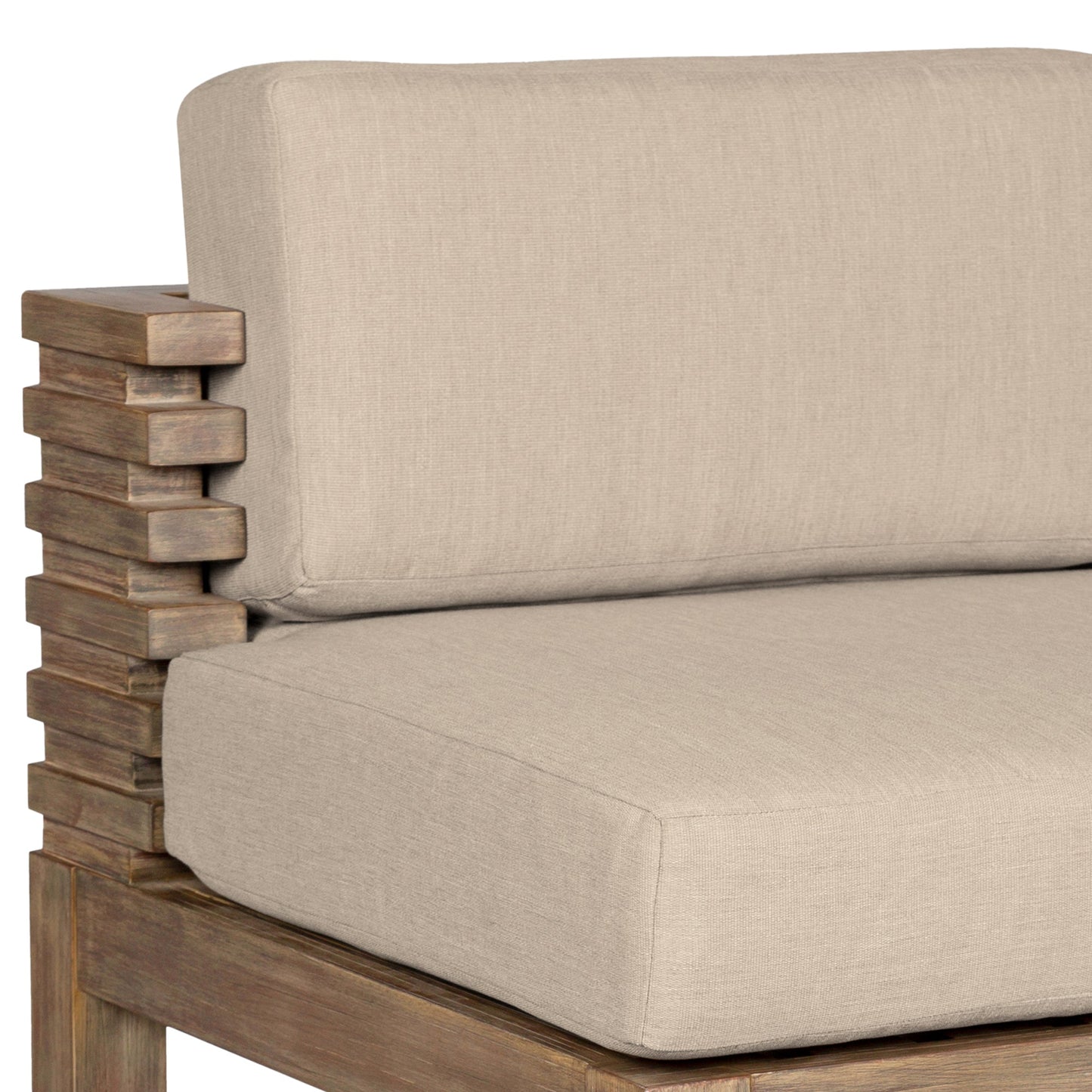 Vivid Outdoor Patio Counter Stool in Light Eucalyptus Wood with Taupe Olefin Cushions