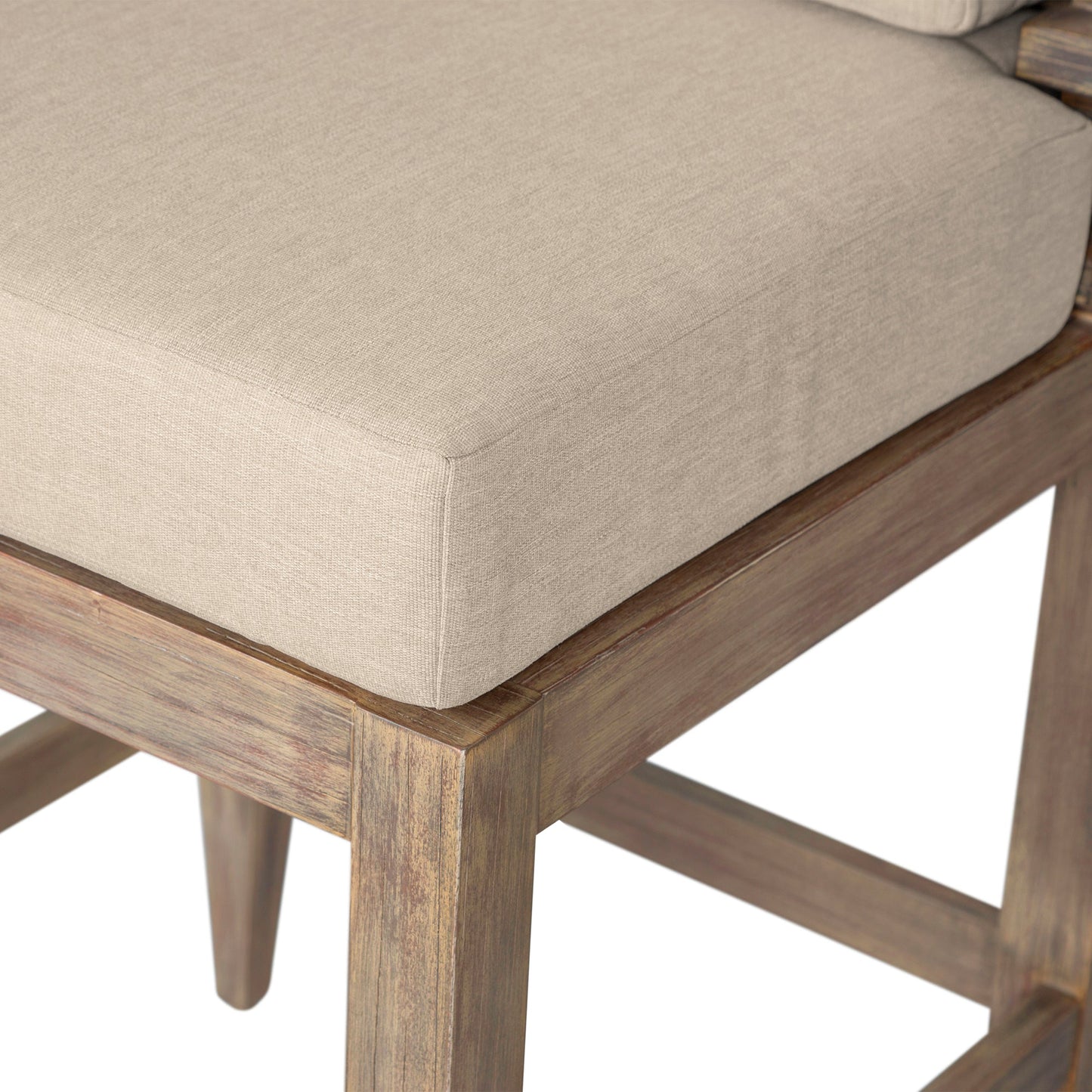 Vivid Outdoor Patio Counter Stool in Light Eucalyptus Wood with Taupe Olefin Cushions