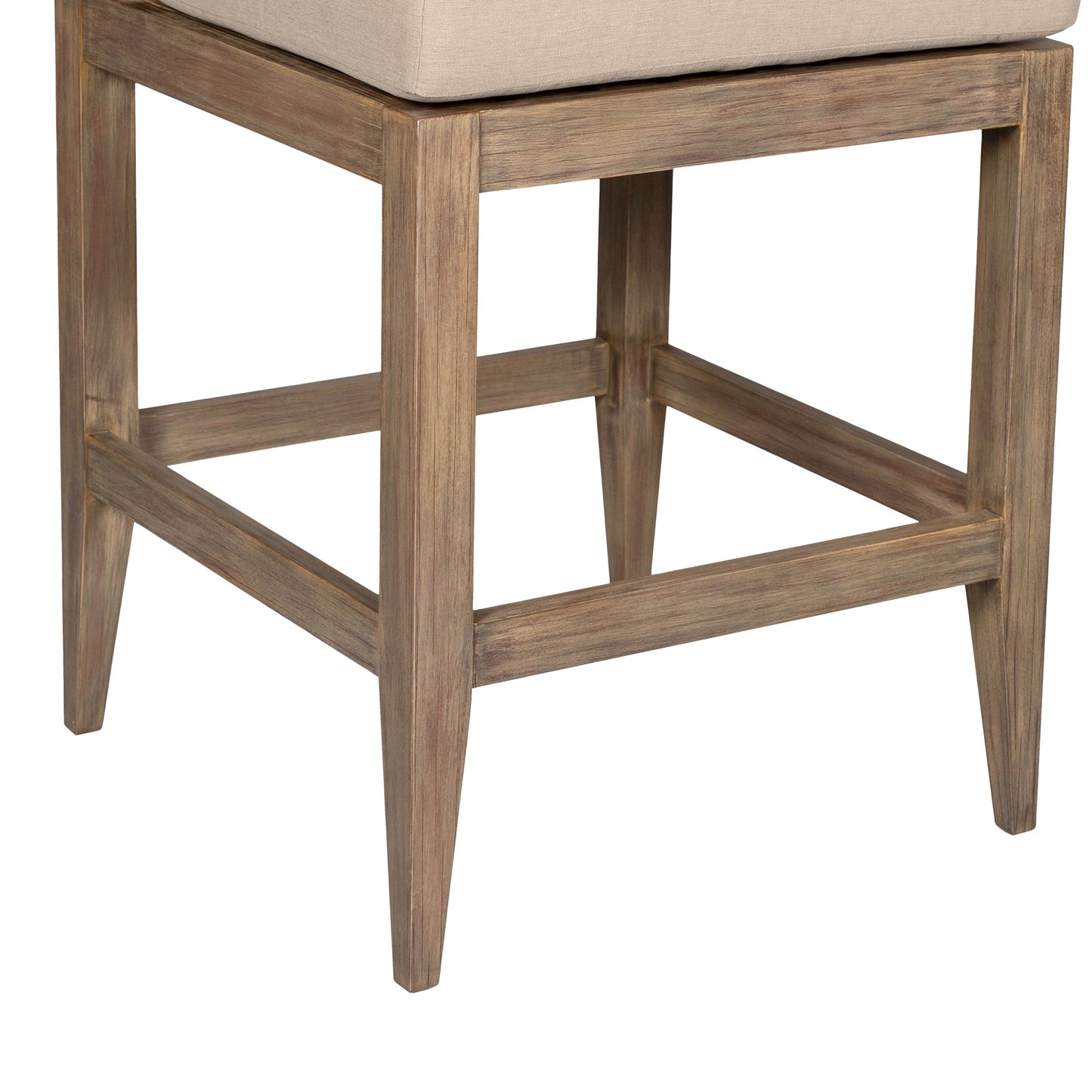 Vivid Outdoor Patio Counter Stool in Light Eucalyptus Wood with Taupe Olefin Cushions