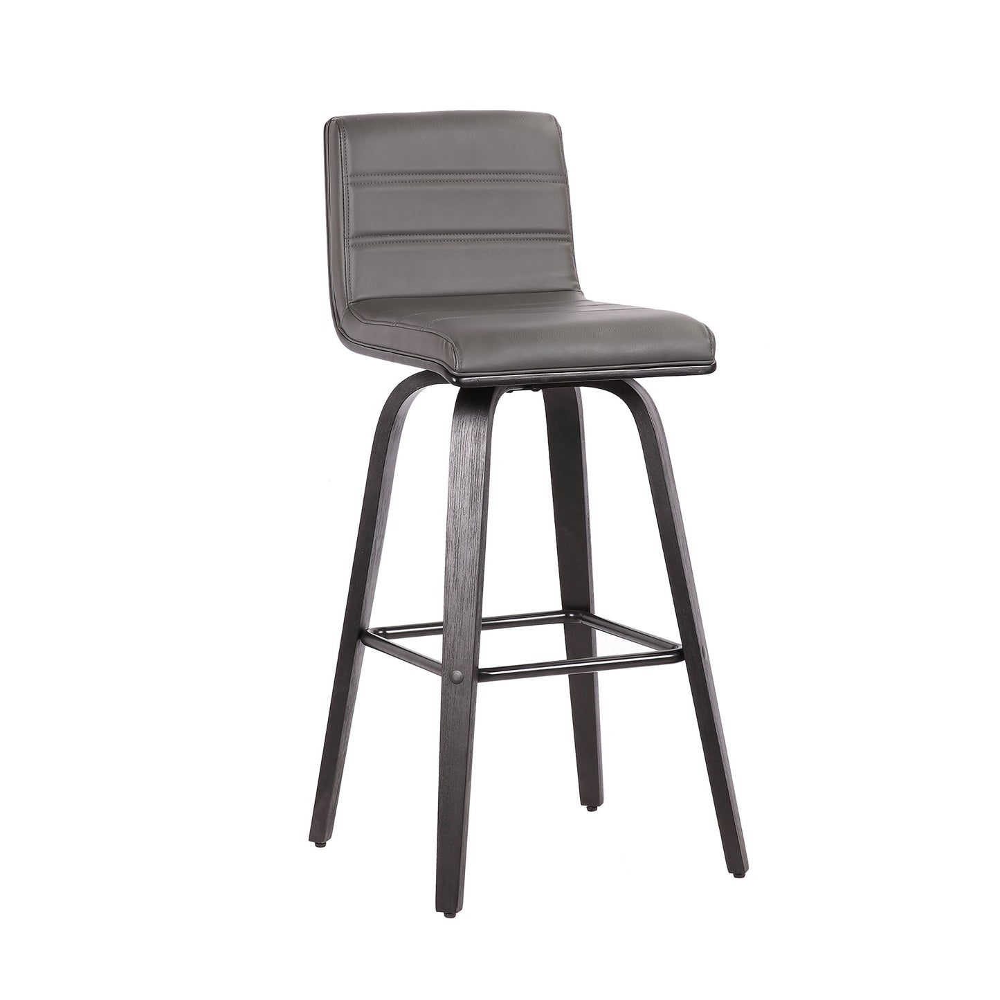 Vienna 30" Swivel Bar Stool in Black Wood Finish with Gray Faux Leather