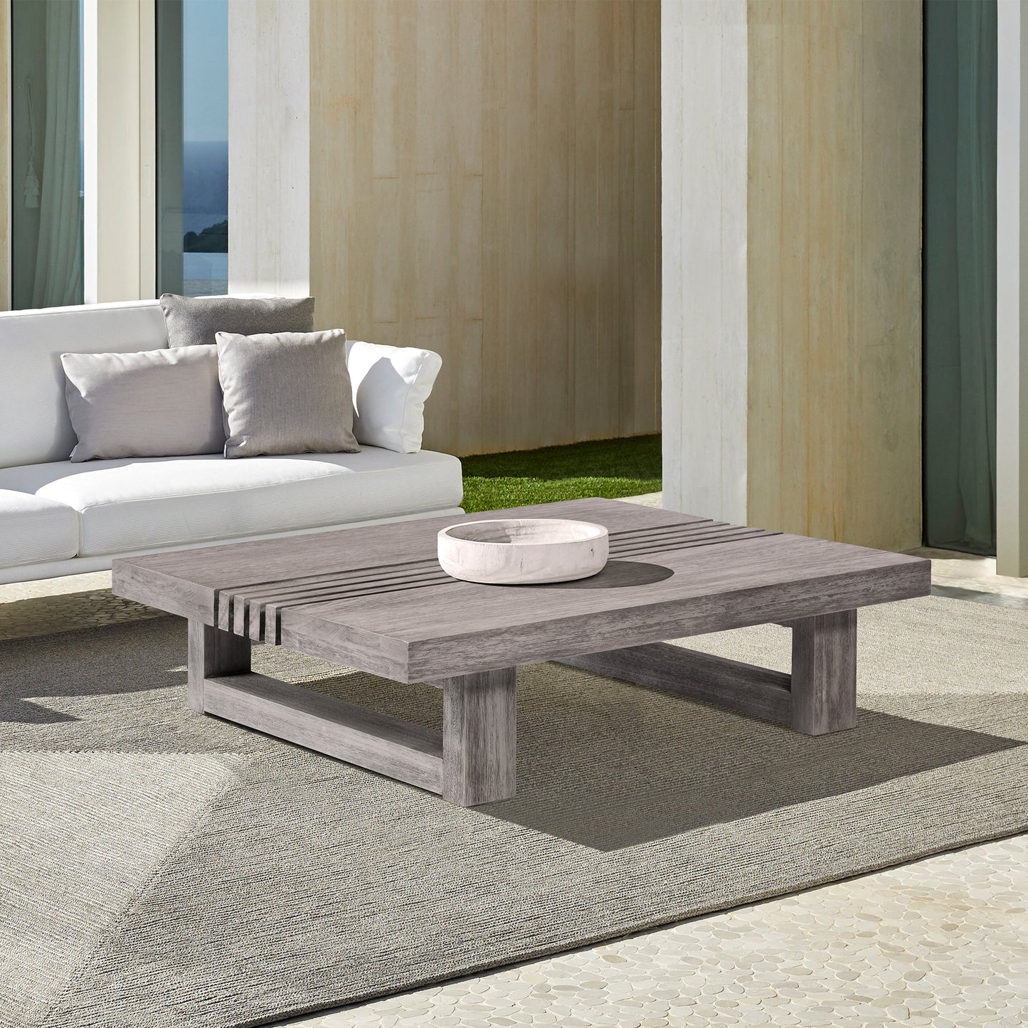 Vivid Outdoor Patio Coffee Table in Gray Eucalyptus Wood