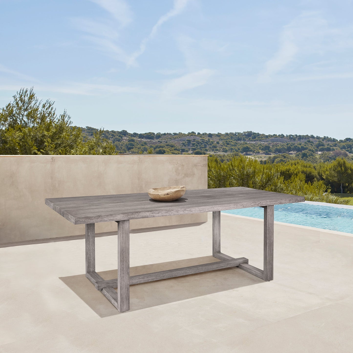 Vivid Outdoor Patio Dining Table in Gray Eucalyptus Wood