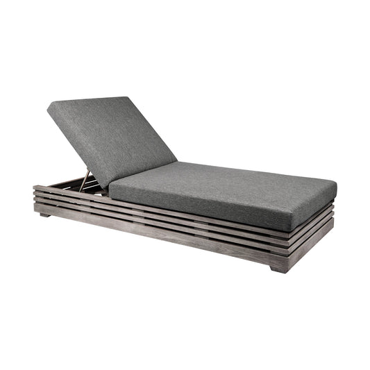 Vivid Outdoor Patio Chaise Lounge Chair in Gray Eucalyptus Wood with Gray Olefin Cushions