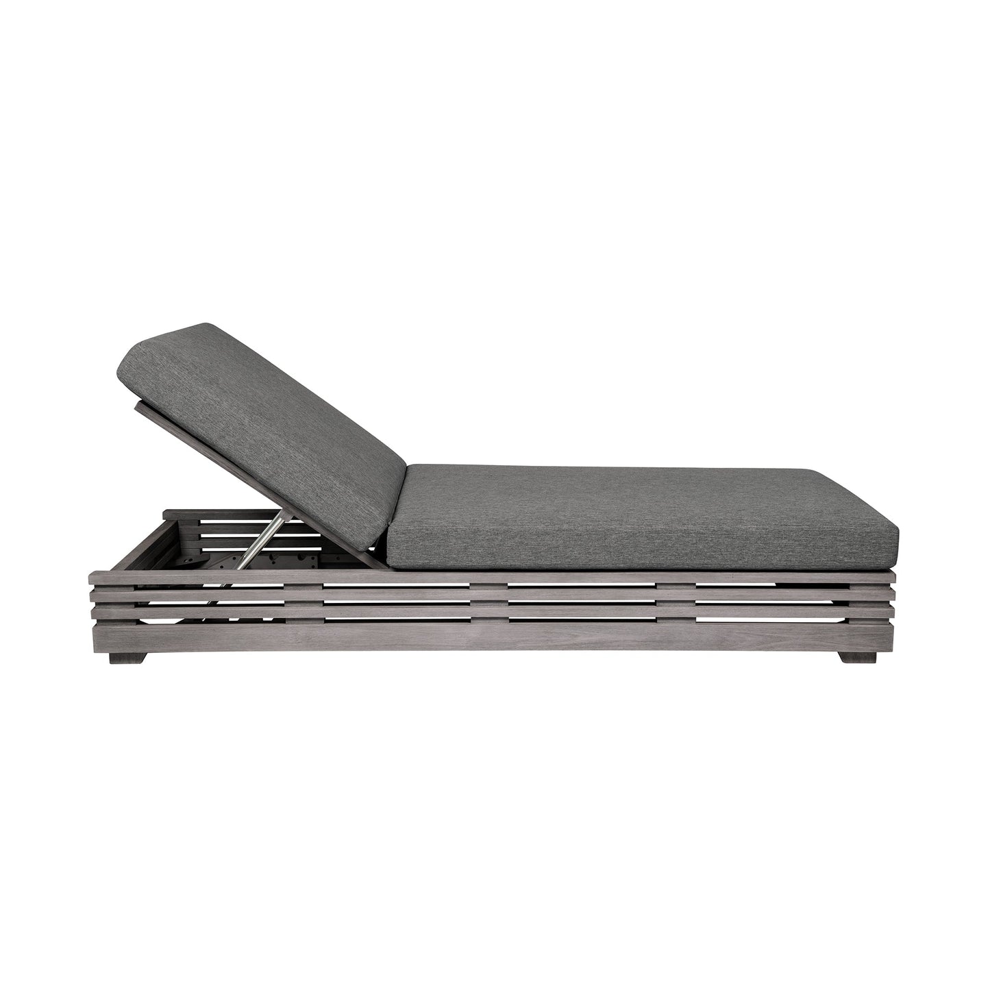 Vivid Outdoor Patio Chaise Lounge Chair in Gray Eucalyptus Wood with Gray Olefin Cushions