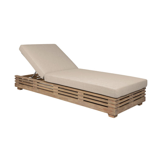 Vivid Outdoor Patio Chaise Lounge Chair in Light Eucalyptus Wood with Taupe Olefin Cushions