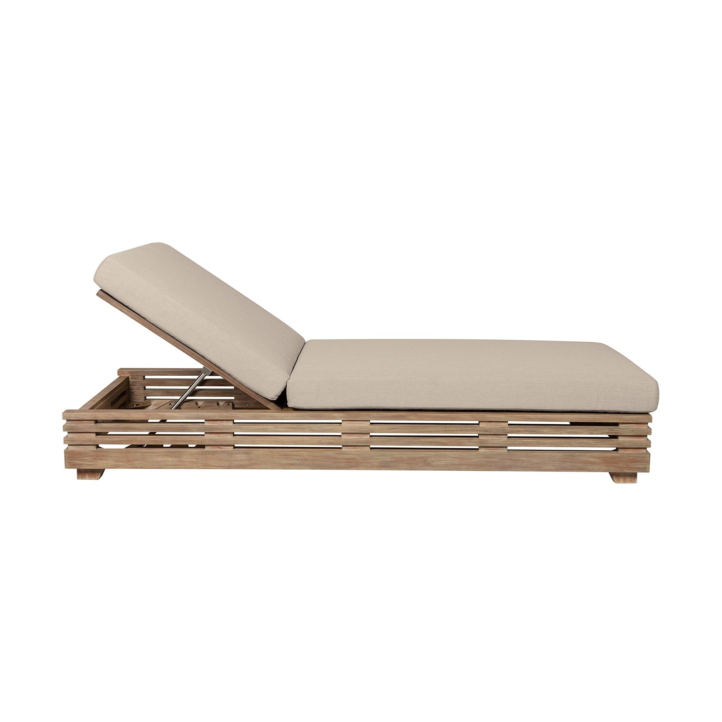 Vivid Outdoor Patio Chaise Lounge Chair in Light Eucalyptus Wood with Taupe Olefin Cushions