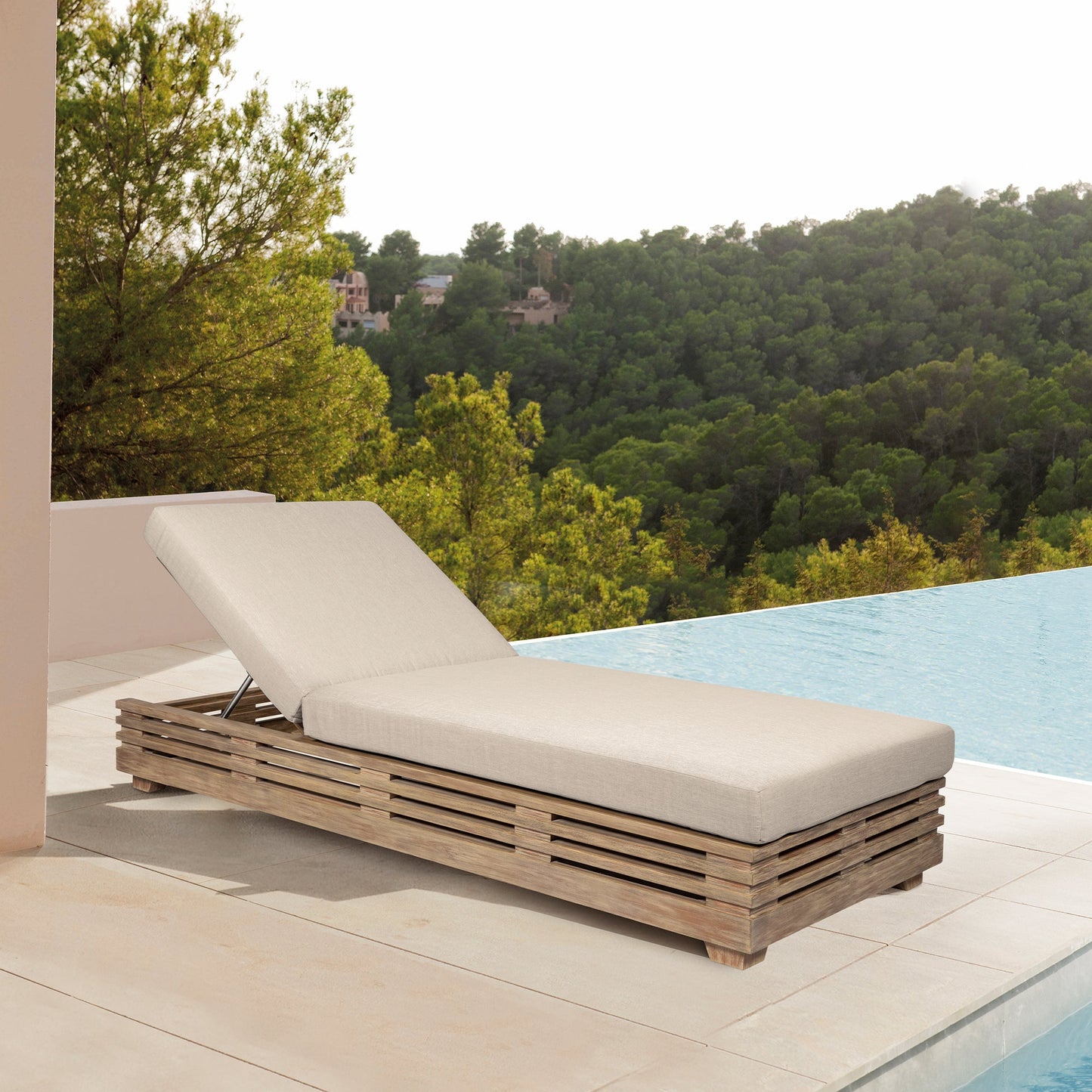 Vivid Outdoor Patio Chaise Lounge Chair in Light Eucalyptus Wood with Taupe Olefin Cushions