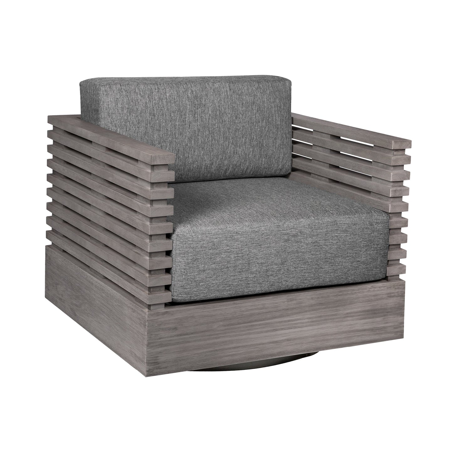 Vivid Swivel Outdoor Patio Chair in Gray Eucalyptus Wood with Gray Olefin Cushions