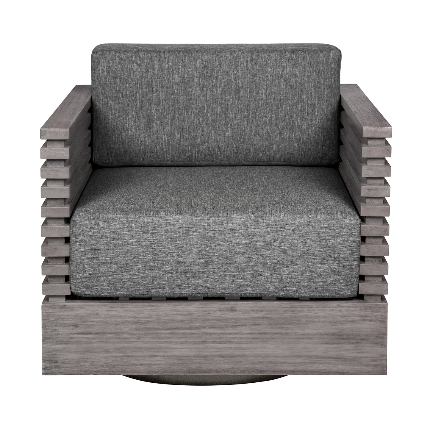 Vivid Swivel Outdoor Patio Chair in Gray Eucalyptus Wood with Gray Olefin Cushions