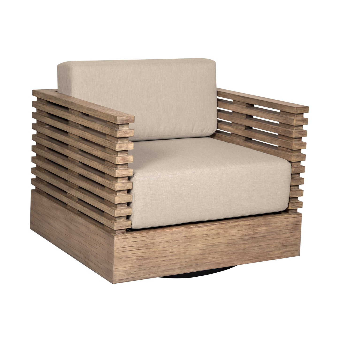 Vivid Swivel Outdoor Patio Chair in Light Eucalyptus Wood with Taupe Olefin Cushions