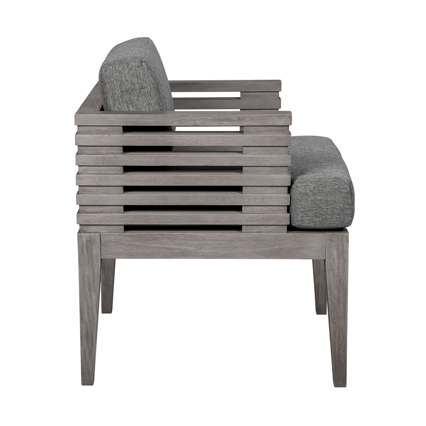 Vivid Outdoor Patio Dining Chair in Gray Eucalyptus Wood with Gray Olefin Cushions