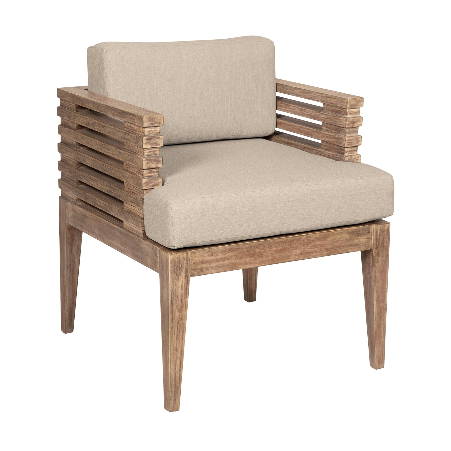 Vivid Outdoor Patio Dining Chair in Light Eucalyptus Wood with Taupe Olefin Cushions