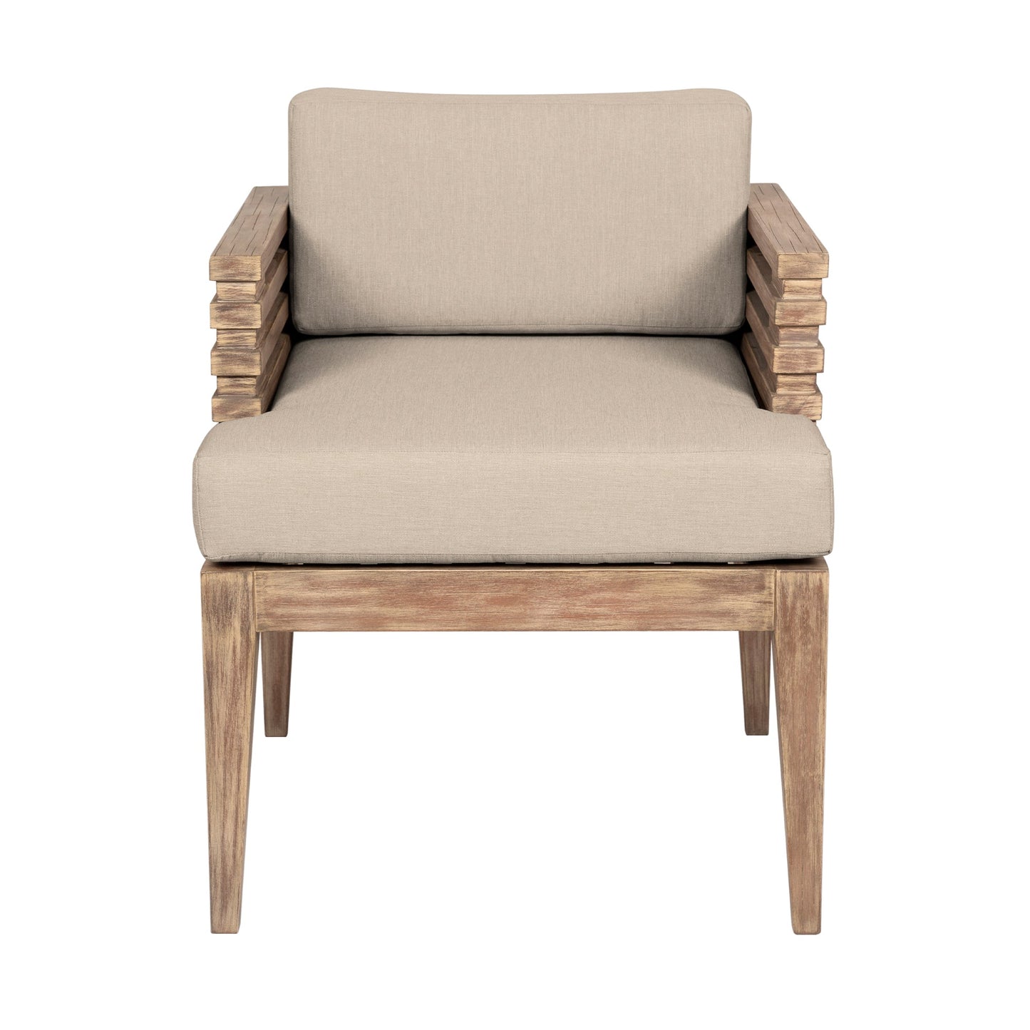 Vivid Outdoor Patio Dining Chair in Light Eucalyptus Wood with Taupe Olefin Cushions