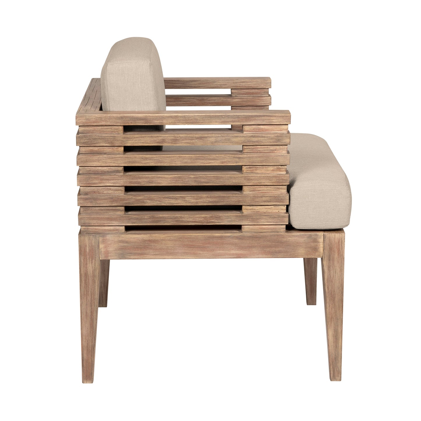 Vivid Outdoor Patio Dining Chair in Light Eucalyptus Wood with Taupe Olefin Cushions