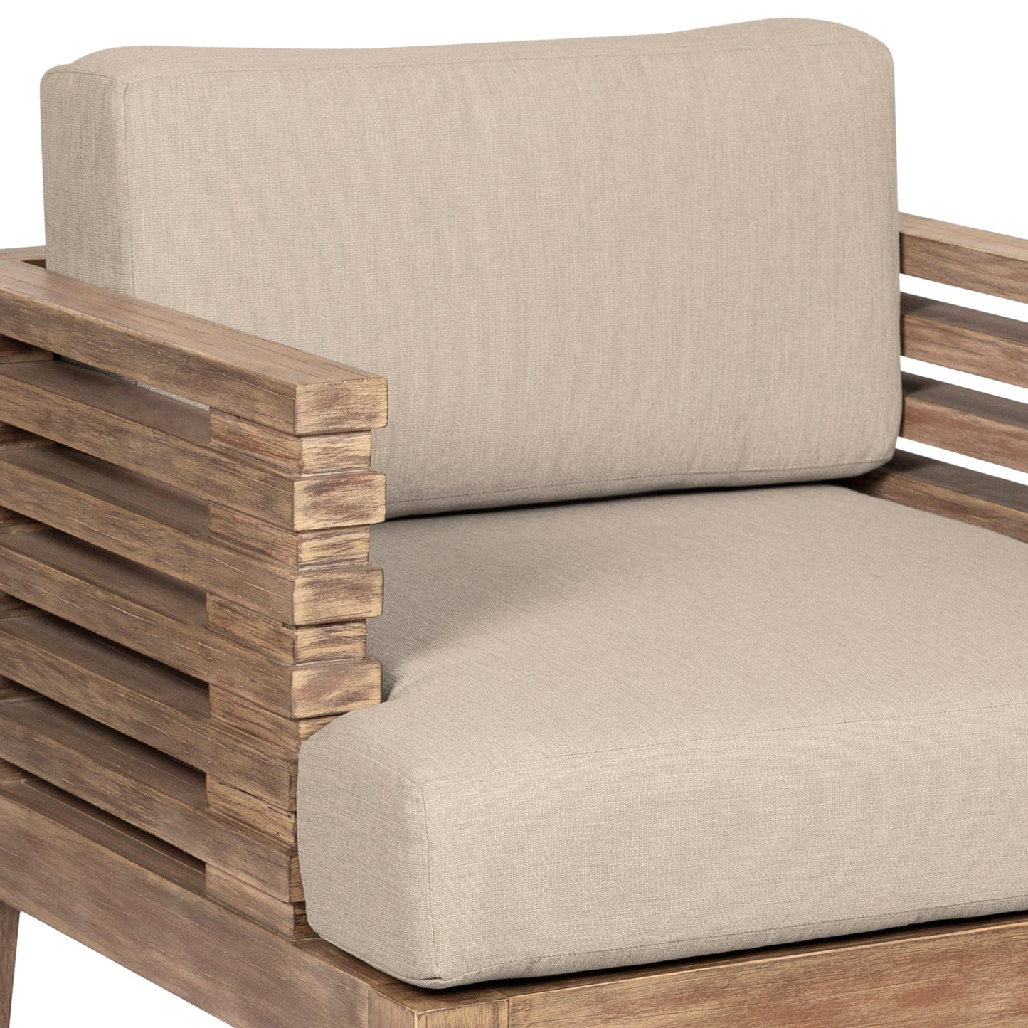 Vivid Outdoor Patio Dining Chair in Light Eucalyptus Wood with Taupe Olefin Cushions