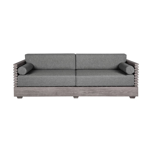 Vivid Outdoor Patio Sofa in Gray Eucalyptus Wood with Gray Olefin Cushions