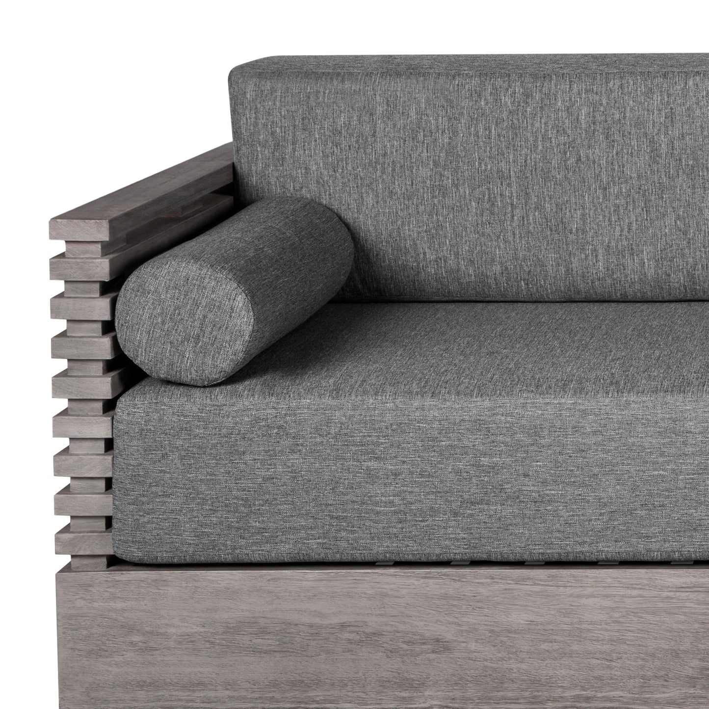 Vivid Outdoor Patio Sofa in Gray Eucalyptus Wood with Gray Olefin Cushions