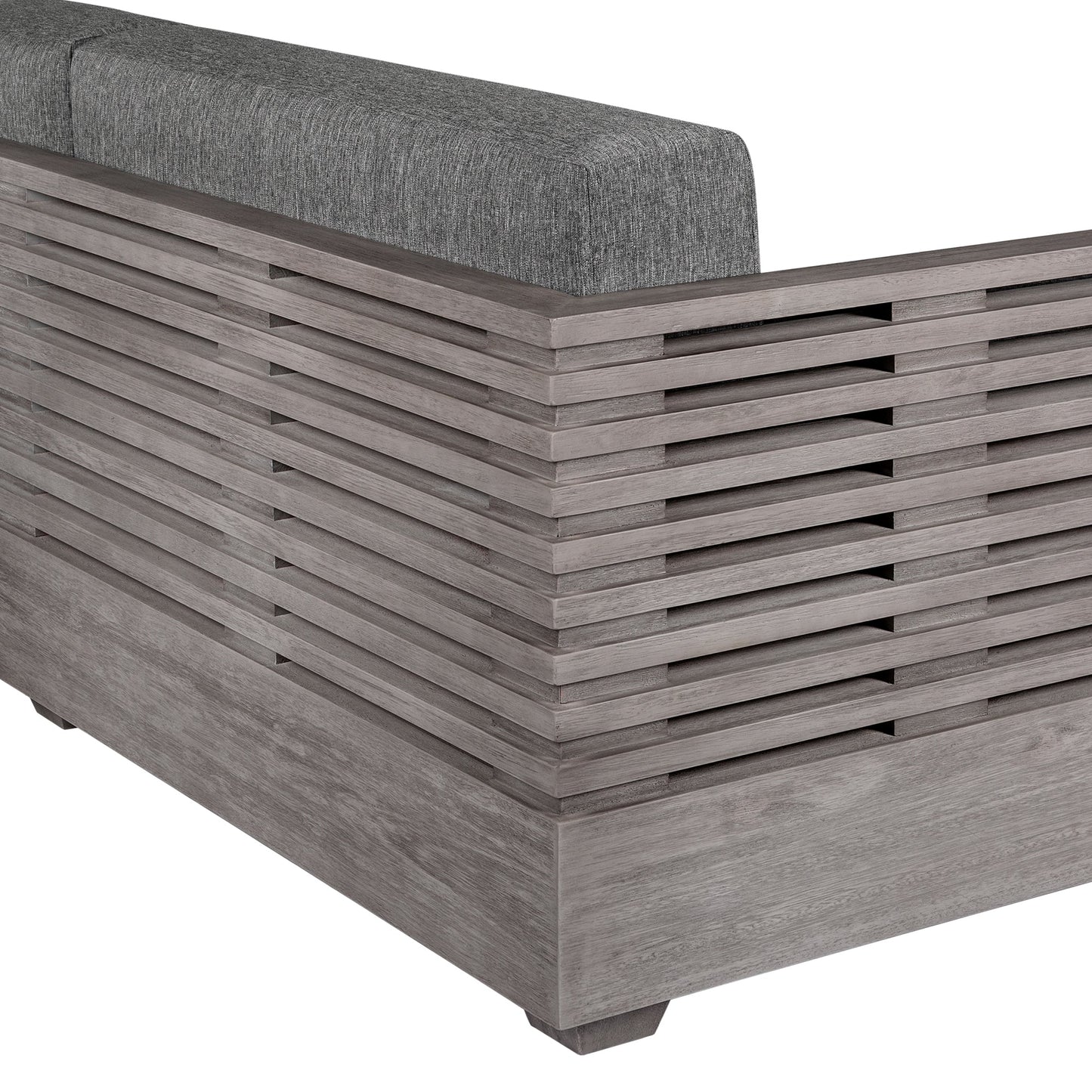 Vivid Outdoor Patio Sofa in Gray Eucalyptus Wood with Gray Olefin Cushions