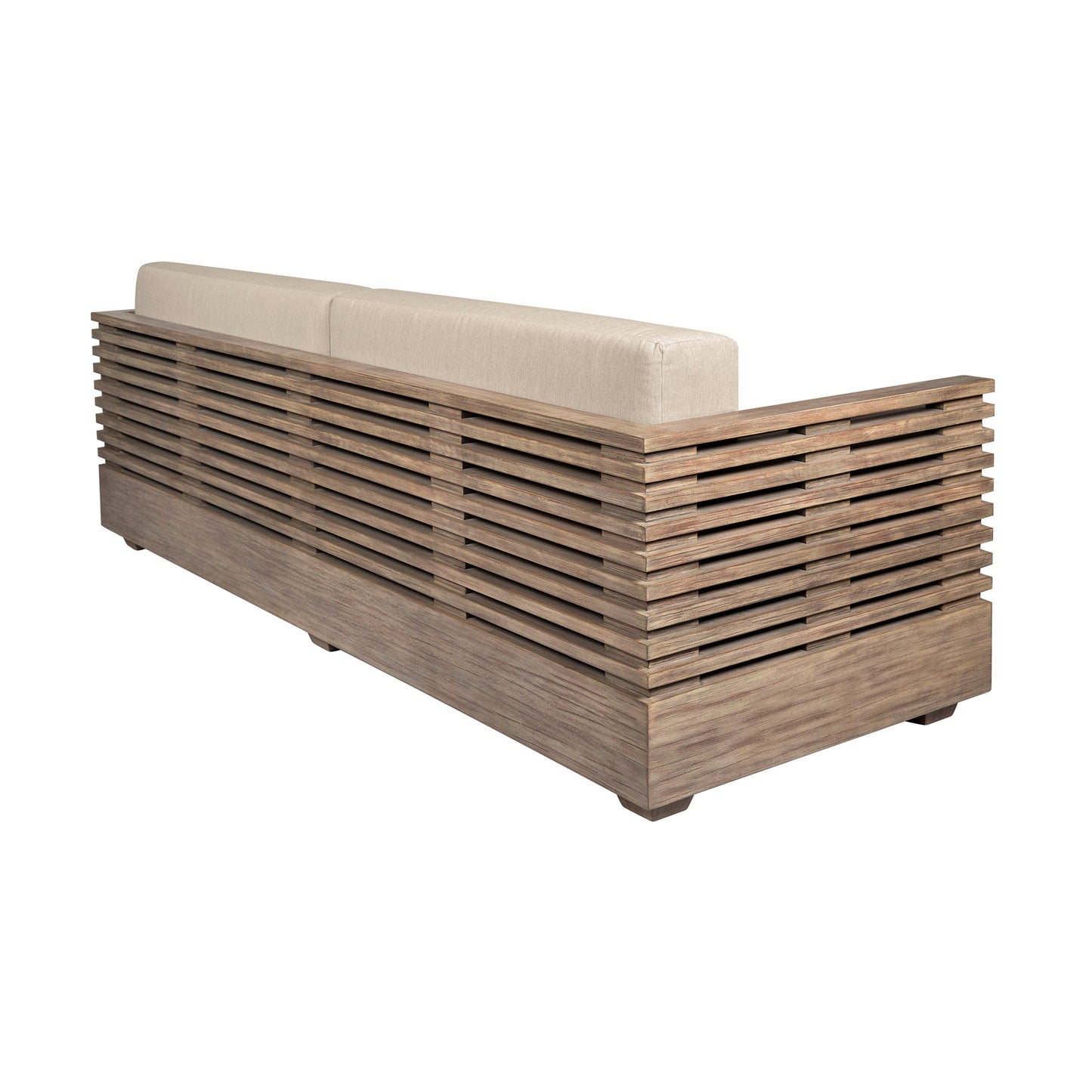 Vivid Outdoor Patio Sofa in Light Eucalyptus Wood with Taupe Olefin Cushions