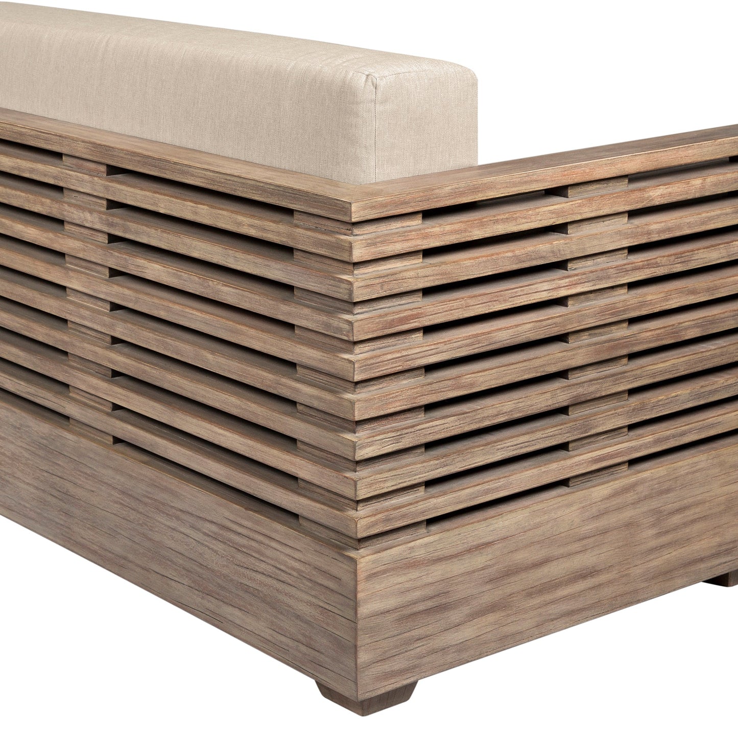 Vivid Outdoor Patio Sofa in Light Eucalyptus Wood with Taupe Olefin Cushions