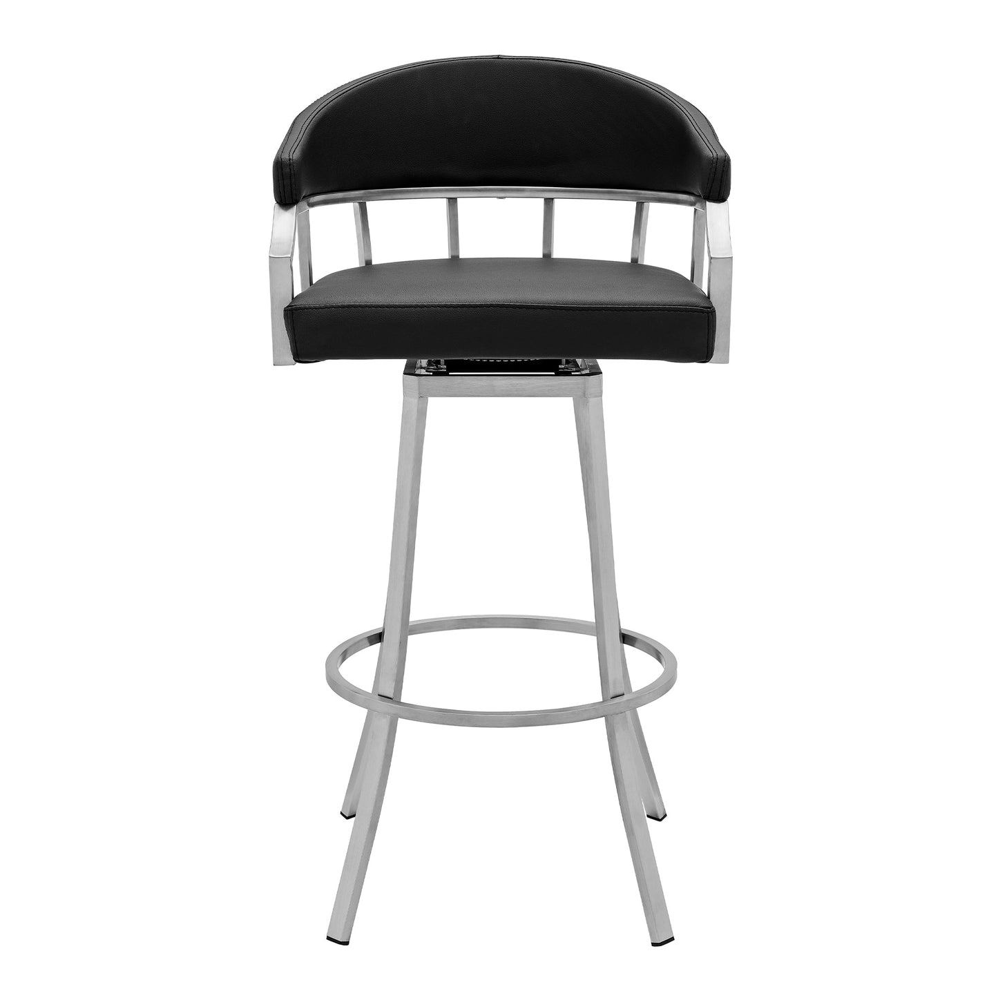 Valerie 26" Counter Height Swivel Modern Black Faux Leather Bar and Counter Stool in Brushed Stainless Steel Finish