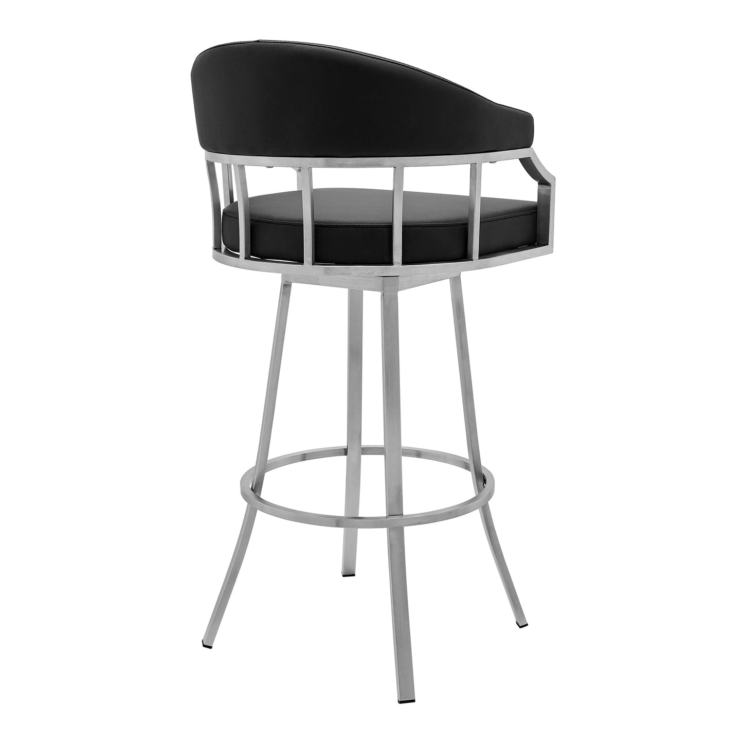 Valerie 26" Counter Height Swivel Modern Black Faux Leather Bar and Counter Stool in Brushed Stainless Steel Finish