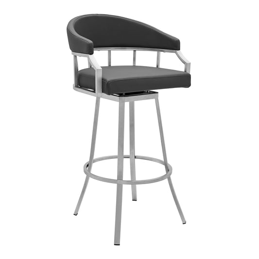 Valerie 26" Counter Height Swivel Modern Faux Leather Bar and Counter Stool in Brushed Stainless Steel Finish