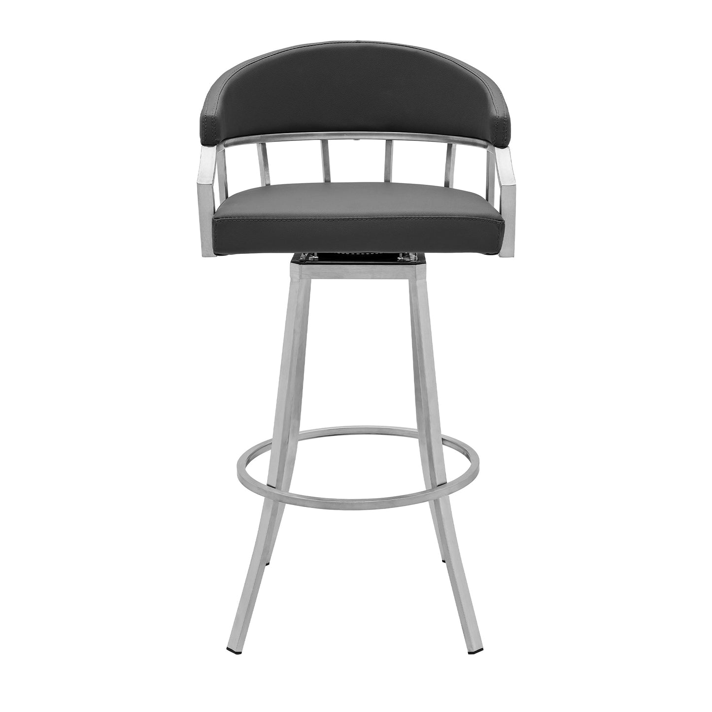 Valerie 26" Counter Height Swivel Modern Faux Leather Bar and Counter Stool in Brushed Stainless Steel Finish