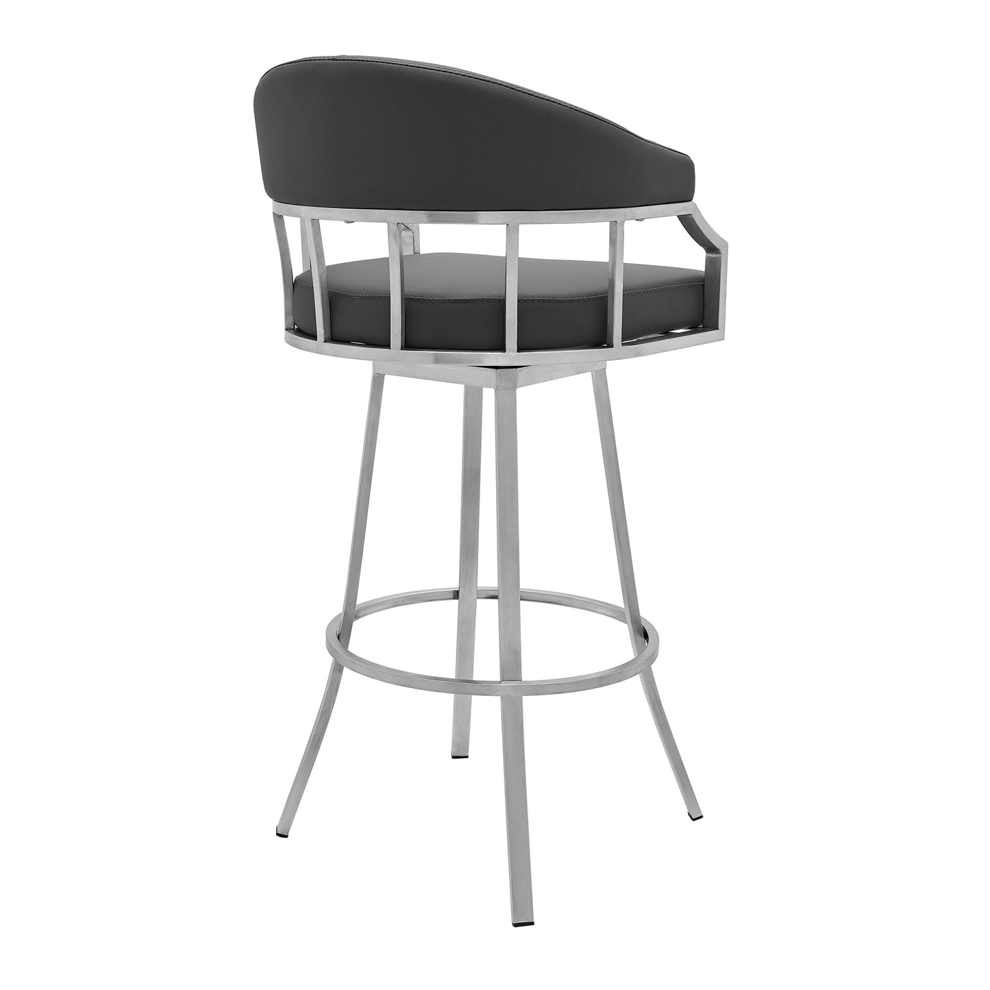 Valerie 26" Counter Height Swivel Modern Faux Leather Bar and Counter Stool in Brushed Stainless Steel Finish