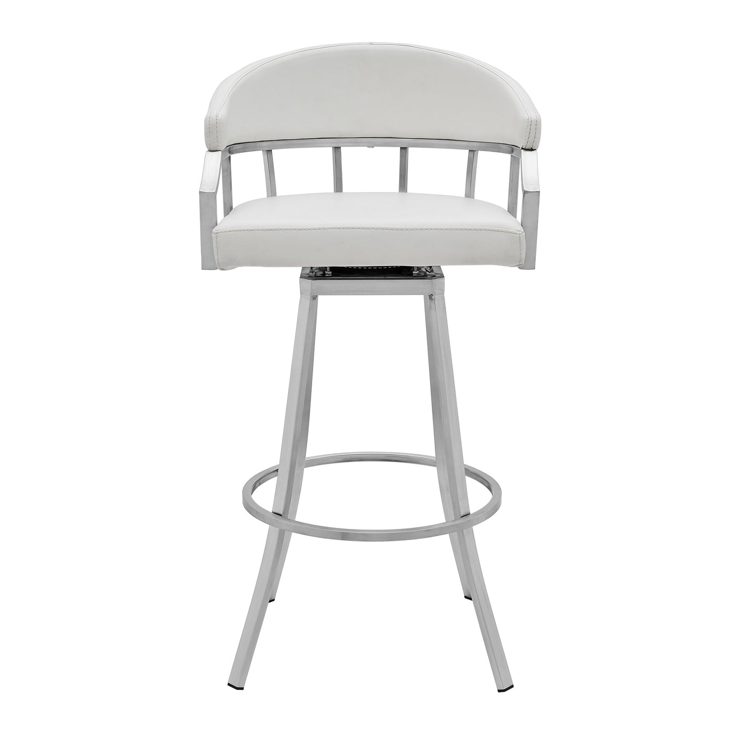 Valerie 26" Counter Height Swivel Modern White Faux Leather Bar and Counter Stool in Brushed Stainless Steel Finish