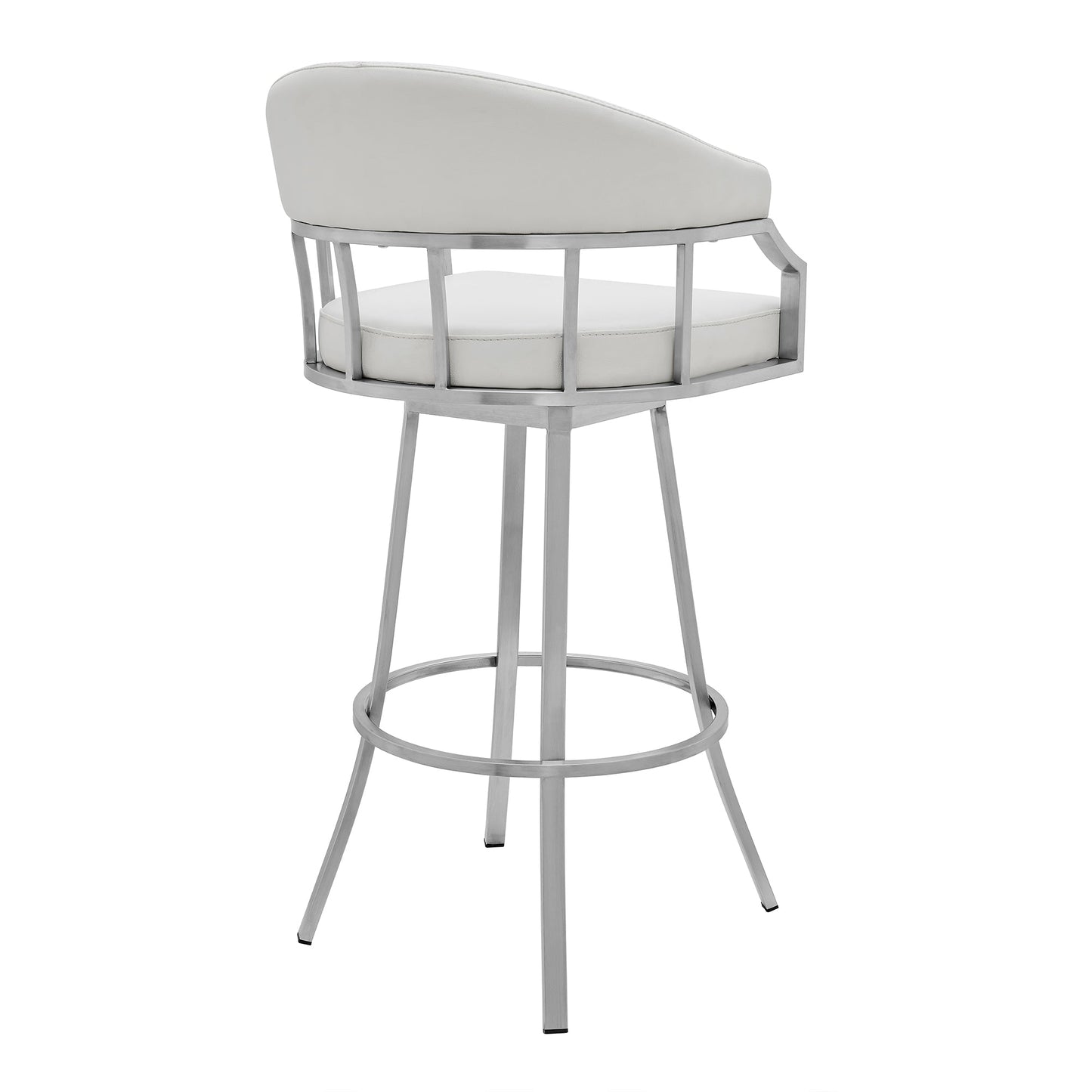 Valerie 26" Counter Height Swivel Modern White Faux Leather Bar and Counter Stool in Brushed Stainless Steel Finish