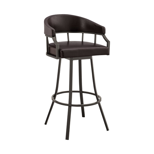 Valerie 26" Swivel Brown Faux Leather and Java Brown Metal Bar Stool