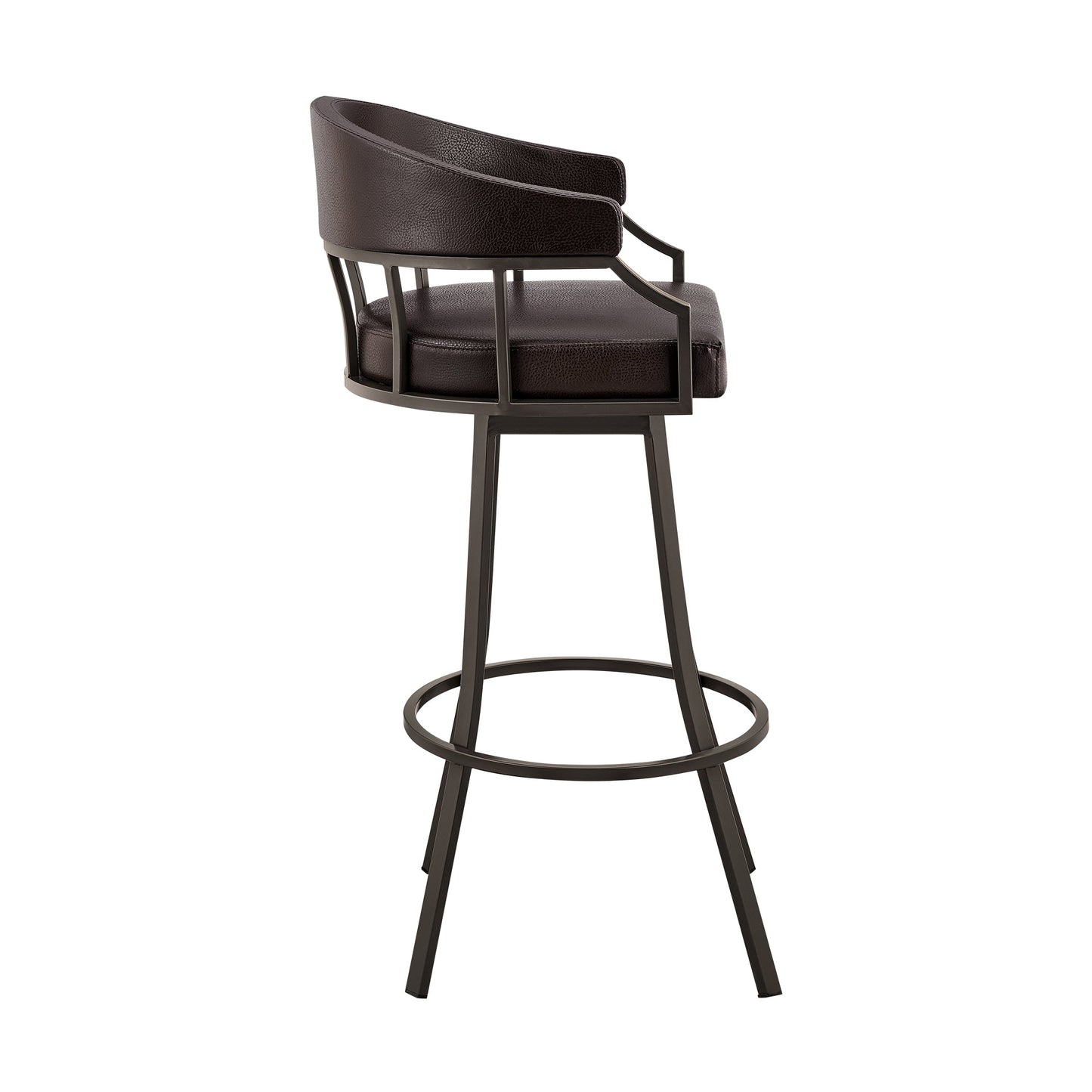 Valerie 26" Swivel Brown Faux Leather and Java Brown Metal Bar Stool