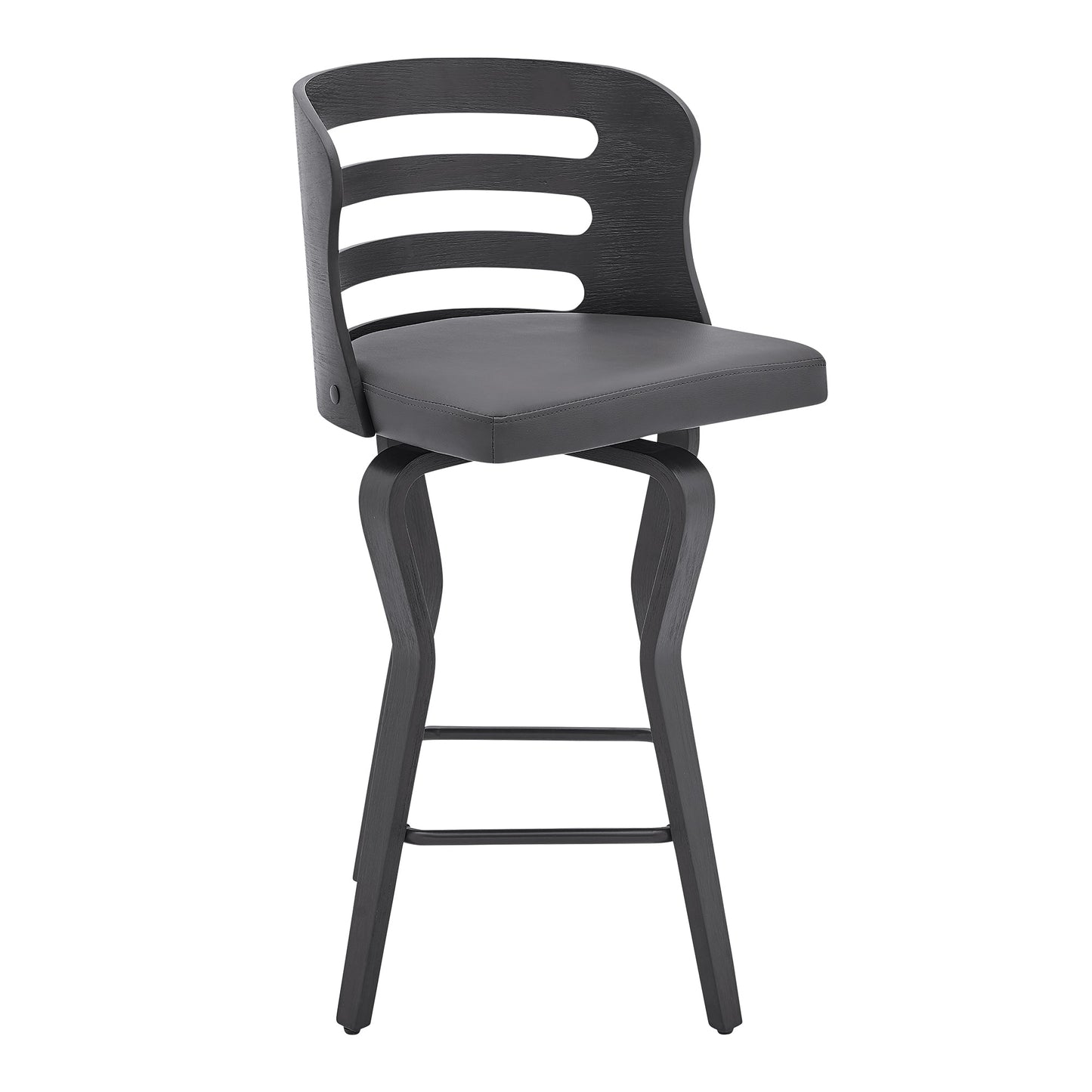 Verne 26" Swivel Gray Faux Leather and Black Wood Bar Stool