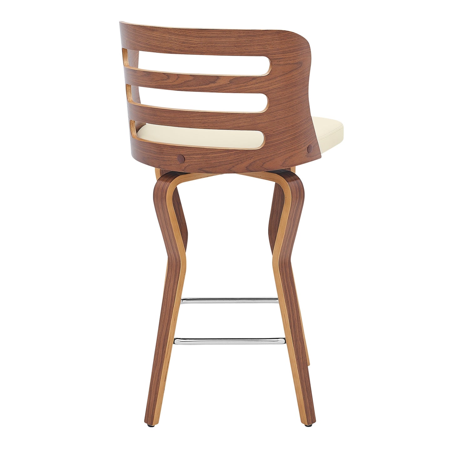 Verne 26" Swivel Cream Faux Leather and Walnut Wood Bar Stool